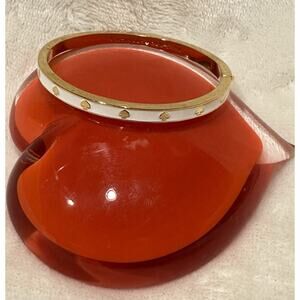 Kate Spade - White and Gold Enamel Hinged Bangle Bracelet - Spot The Spade Glam